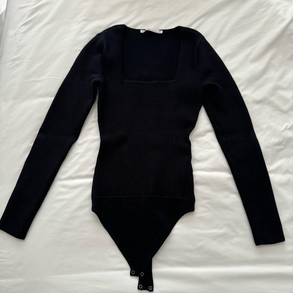 Abercrombie Long Sleeve Ottoman Black Squareneck Bodysuit